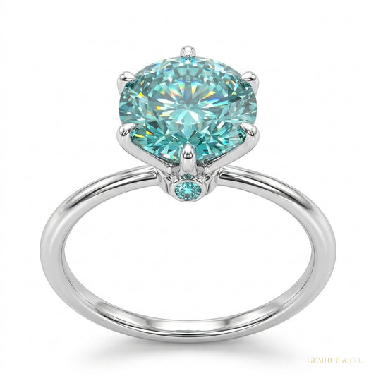 5.00 ct DEW Round Blue Moissanite Solitaire Ring in Certified Jewelry 18K Gold Plated V 18K Gold Plated – white background main image