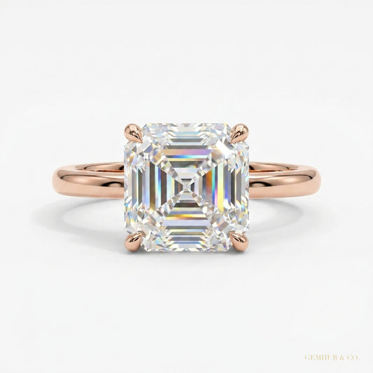 5.20 ct DEW Asscher Cut Moissanite Ring Wedding Gift for Wife Anniversary 18K Gold Plat 18K Gold Plated – white background main image