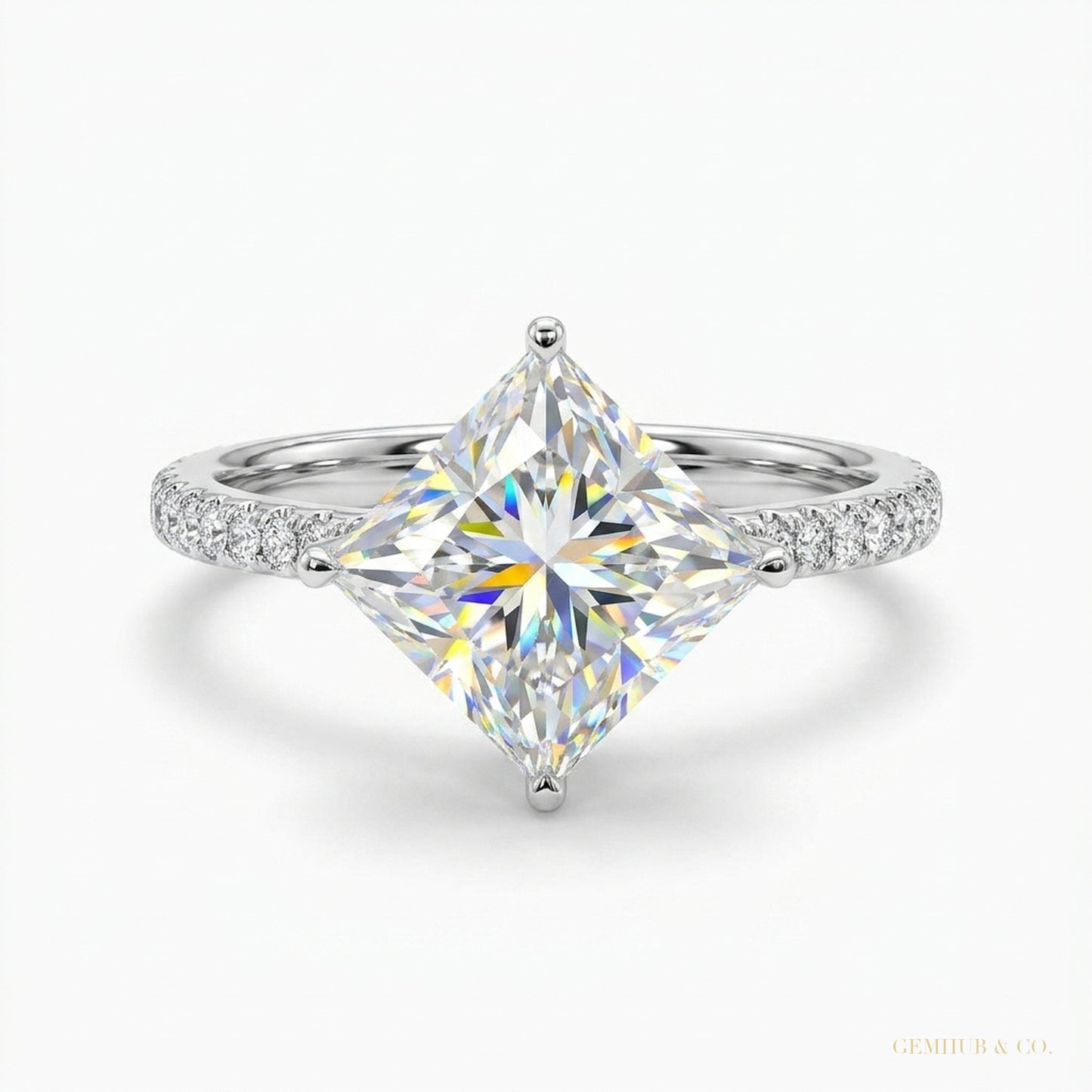 5.25 ct DEW Princess Cut Off White Moissanite Ring Gift for Her Shine 18K Gold Plated V 18K Gold Plated – white background main image