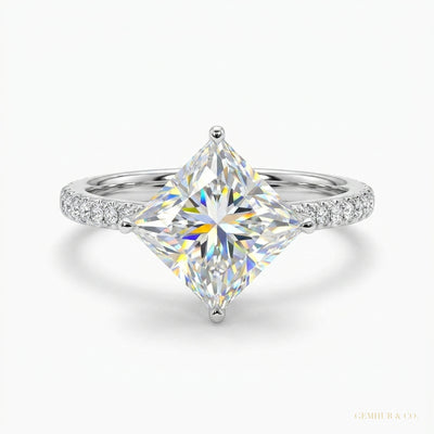 5.25 ct DEW Princess Cut Off White Moissanite Ring Gift for Her Shine 18K Gold Plated V 18K Gold Plated