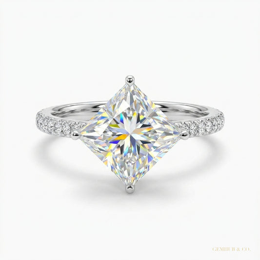 5.25 ct DEW Princess Cut Off White Moissanite Ring Gift for Her Shine 18K Gold Plated V 18K Gold Plated – white background main image