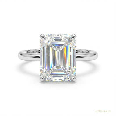 5.36 ct DEW Radiant Cut White Moissanite Solitaire Wedding Ring 18K Gold Plated