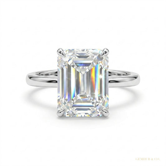 5.36 ct DEW Radiant Cut White Moissanite Solitaire Wedding Ring 18K Gold Plated – white background main image