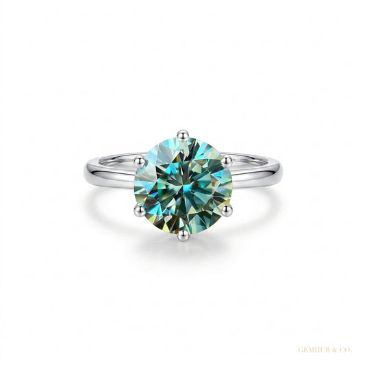 5.60 ct DEW Blue Moissanite Solitaire Ring Sparkling Gift for Anniversary 18K Gold Plat 18K Gold Plated – white background main image