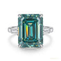5.85 ct DEW Emerald Cut Blue Moissanite Ring In With Certificate 18K Gold Plated Vermei 18K Gold Plated