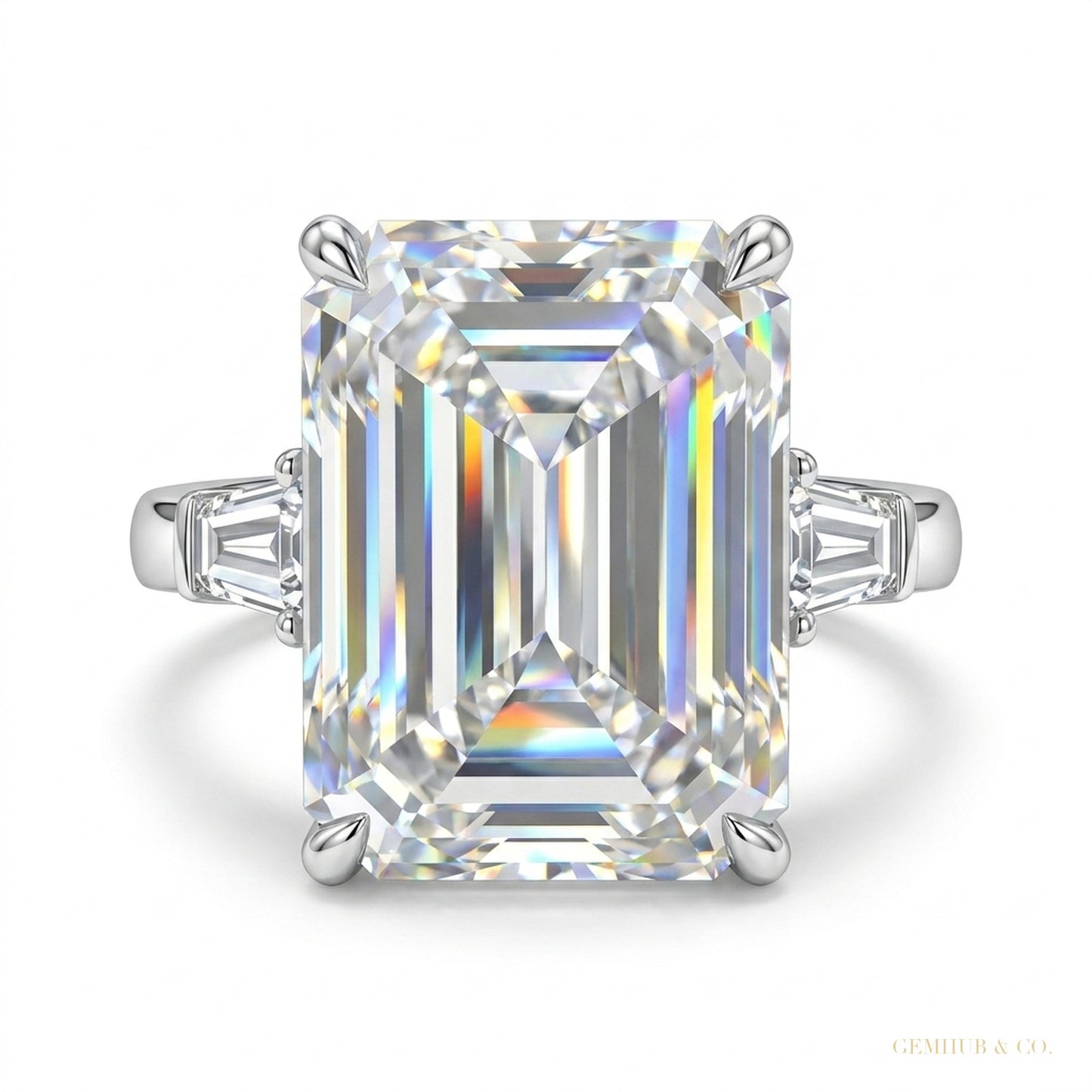 5.90 ct DEW Emerald Cut Certified White Solitaire Moissanite Ring For Mother 18K Gold P 18K Gold Plated – white background main image
