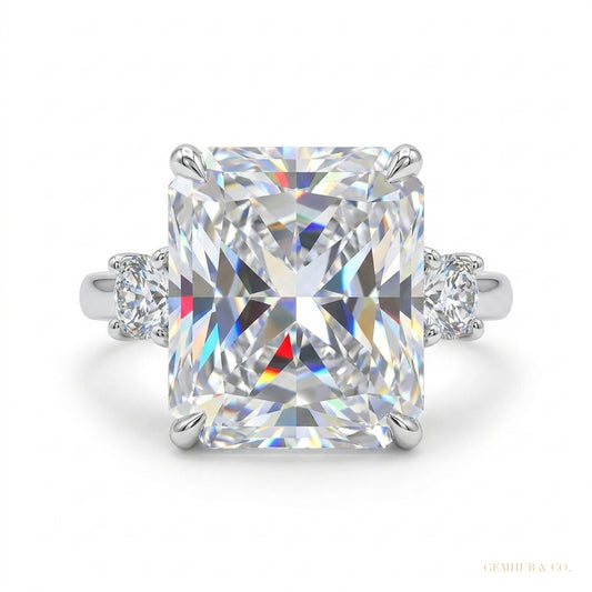 5 ct DEW Certified Radiant Cut White Moissanite Ring For Women 18K Gold Plated – white background main image