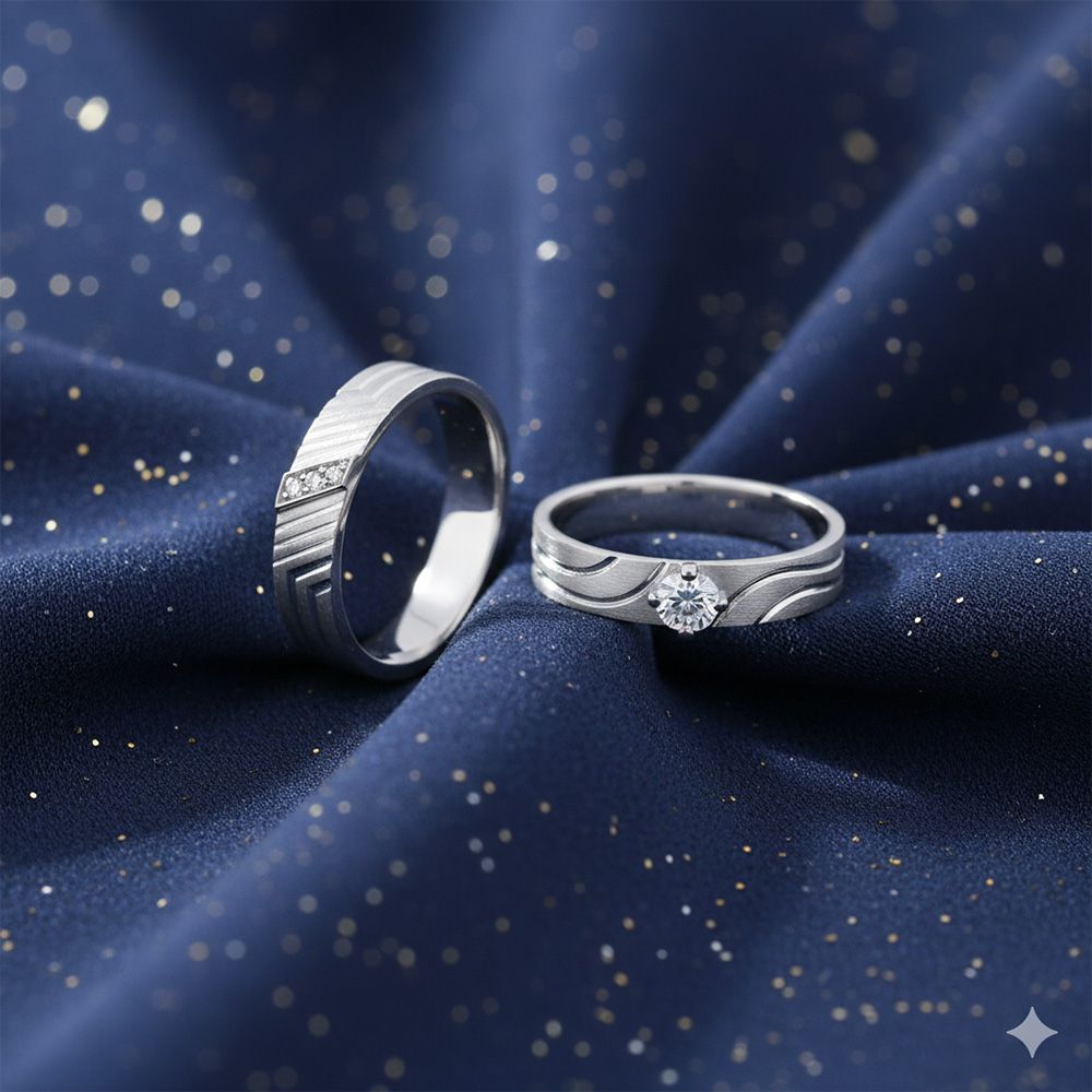 Minimalist Diamond and Platinum Couple Bands - 950Pt Platinum - GEMHUB & CO.