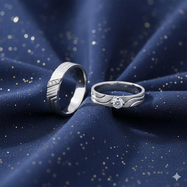 Minimalist Diamond and Platinum Couple Bands - 950Pt Platinum - GEMHUB & CO.