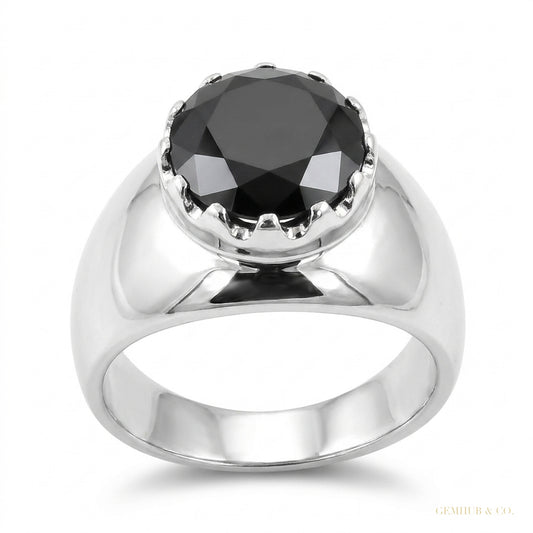 5.20 ct DEW Certified Round Cut Black Moissanite Gold Vermeil Ring For Engagement – white background main image