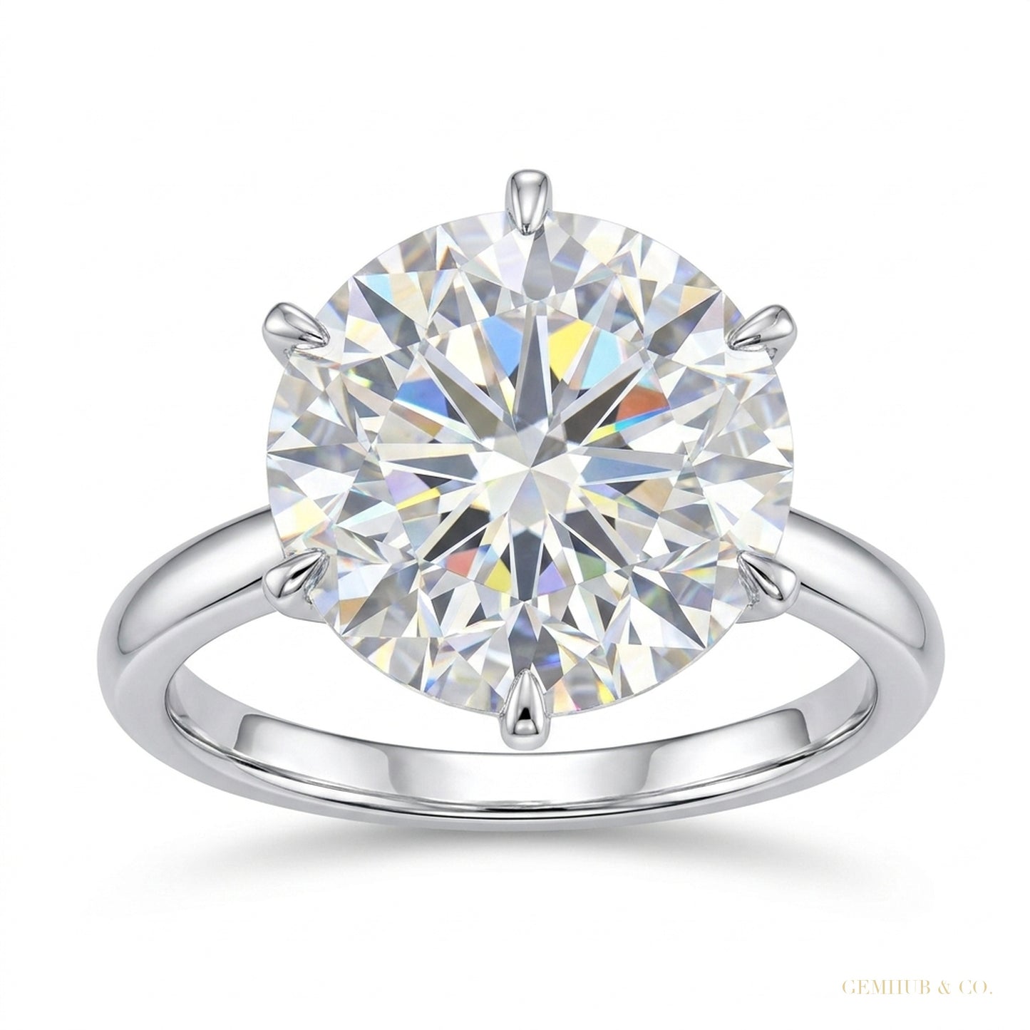 5.20 ct DEW Certified Round Cut White Moissanite Gold Vermeil Ring For Gift – white background main image