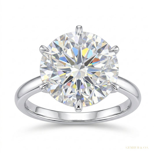 5.20 ct DEW Certified Round Cut White Moissanite Gold Vermeil Ring For Gift – white background main image