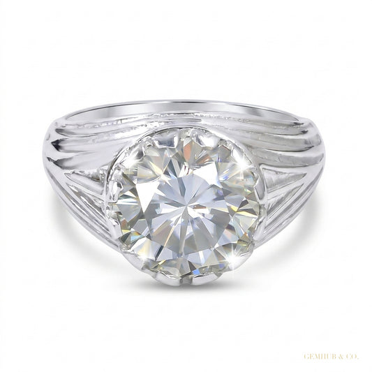 5.30 ct DEW Certified Round Cut White Moissanite Ring Gold Vermeil Sterling Silvers – white background main image
