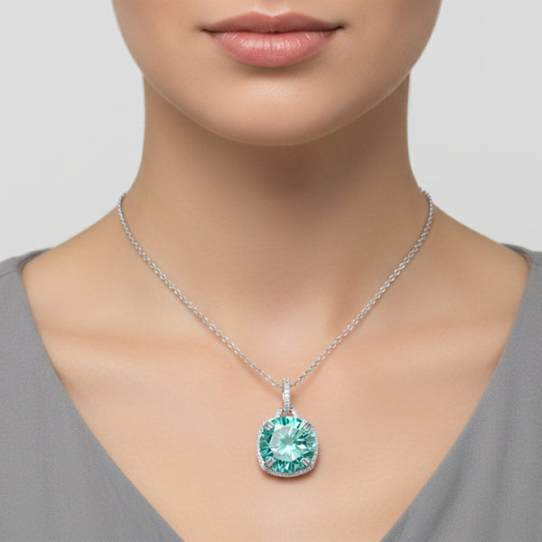 Certified 20 Ct Round Blue Moissanite Pendant in Gold Vermeil – Holiday Gift