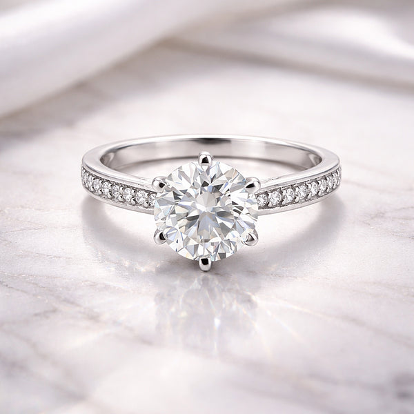 3.20 ct DEW Certified Round Cut White Moissanite Solitaire Ring 18K Gold Plated