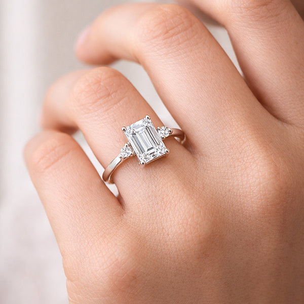 RARE 4.50 Ct Radiant Cut Off White Moissanite Ring in Certified 18K Gold Plated Ver 18K Gold Plated