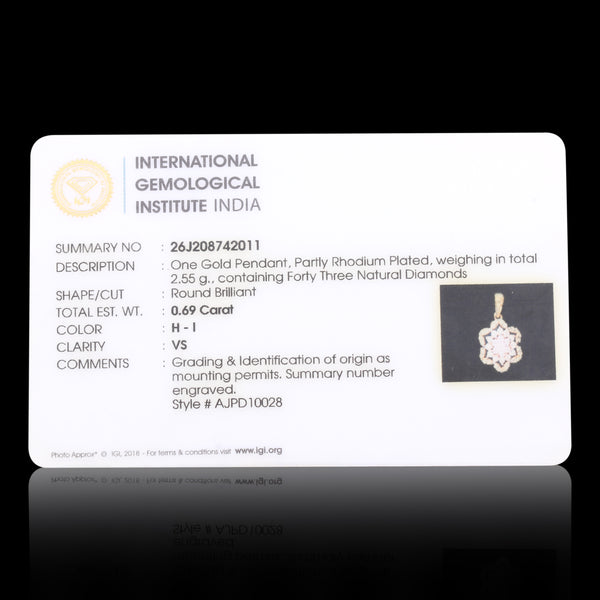 0.69 Ct IGI Certified Natural Diamond Pendant in 18K Gold Jewelry for Women