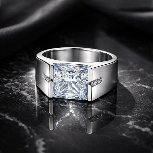 15.80 Ct Princess Cut Blue Moissanite Ring for Men in – Statement 18K Gold Plated V 18K Gold Plated