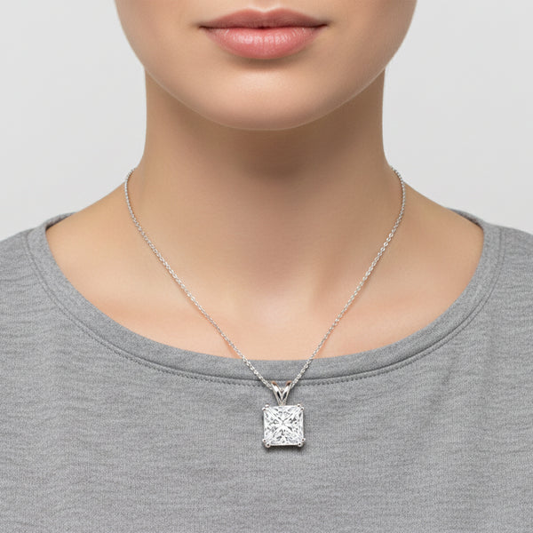 5.65 ct DEW Princess Cut Moissanite Pendant Gold Vermeil Holiday Jewelry Gift