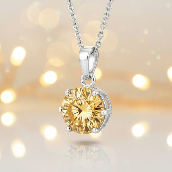 6.20 ct DEW Champagne Moissanite Pendant in Gold Vermeil Certified for Her Gift
