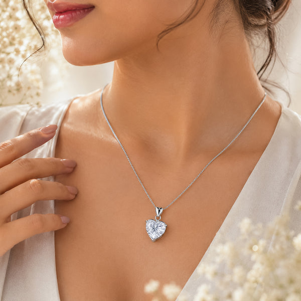 7.50ct DEW White Moissanite Heart Cut Pendant Necklace