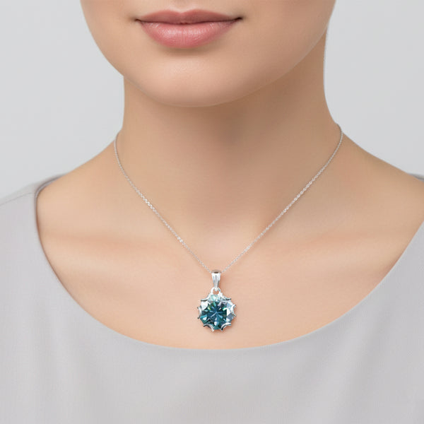 16.30 Ct Round Blue Moissanite Pendant in Gold Vermeil for Black Friday Gift