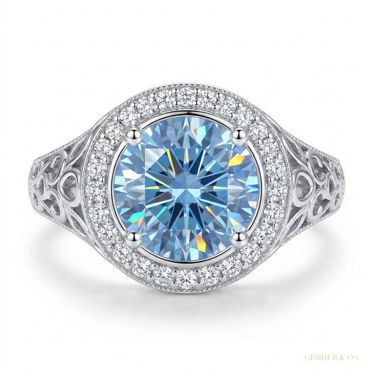 6.00 ct DEW Certified Blue Moissanite Ring – Wedding Gift in 18K Gold Plated – white background main image