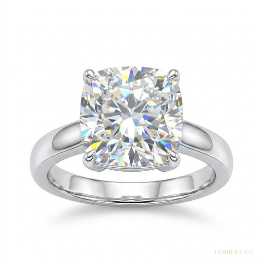 6.10 ct DEW Solitaire Moissanite Ring Engagement Gift Sparkle for Women 18K Gold Plated – white background main image