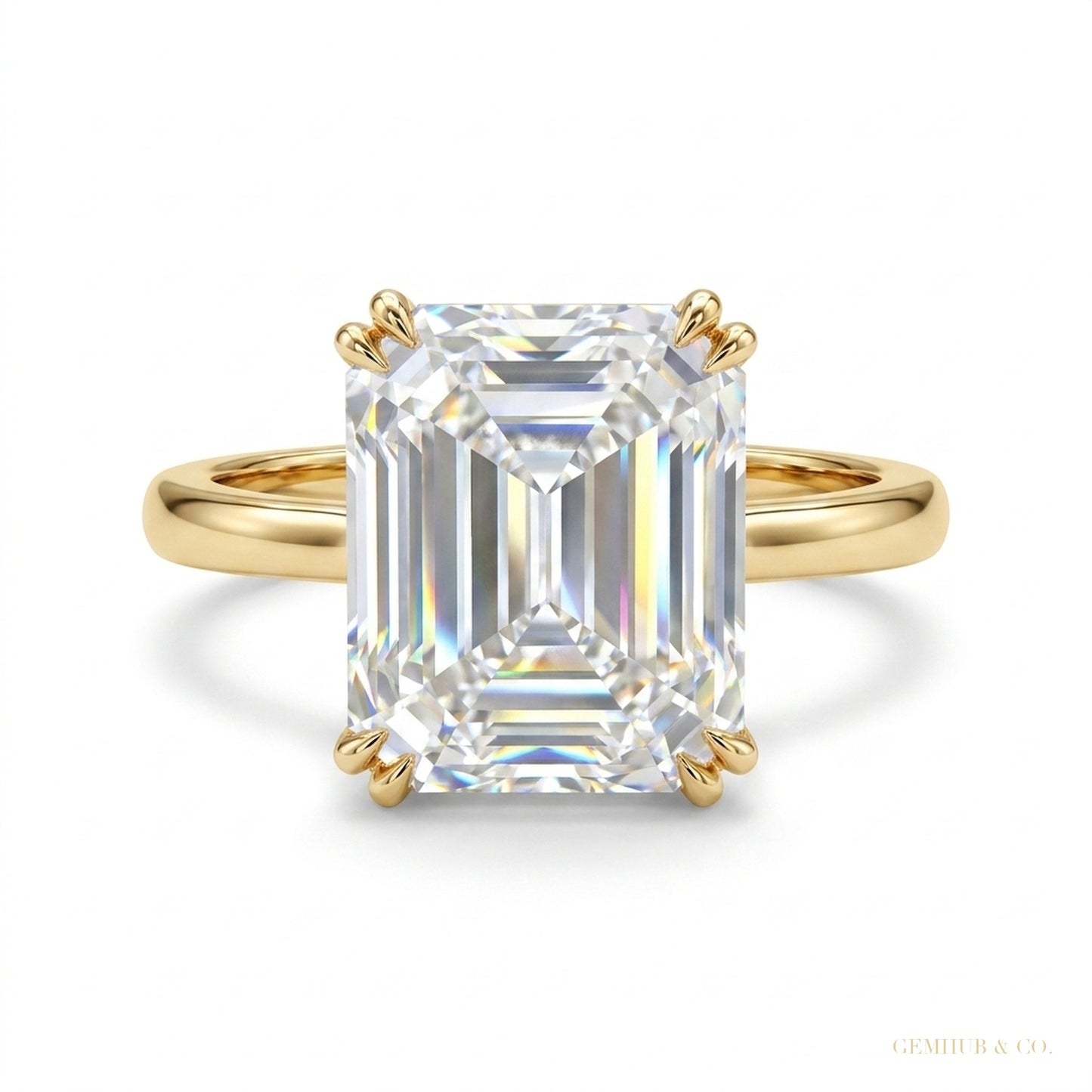 6.30 ct DEW Asscher Cut Off White Moissanite Solitaire Ring in – RARE 18K Gold Plated V 18K Gold Plated – white background main image