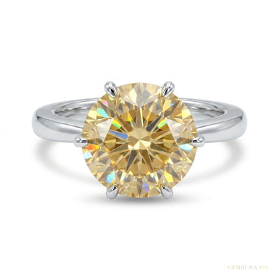 6.50 ct DEW Champagne Moissanite Ring Prong Set Gift for Birthday – 18K Gold Vermeil