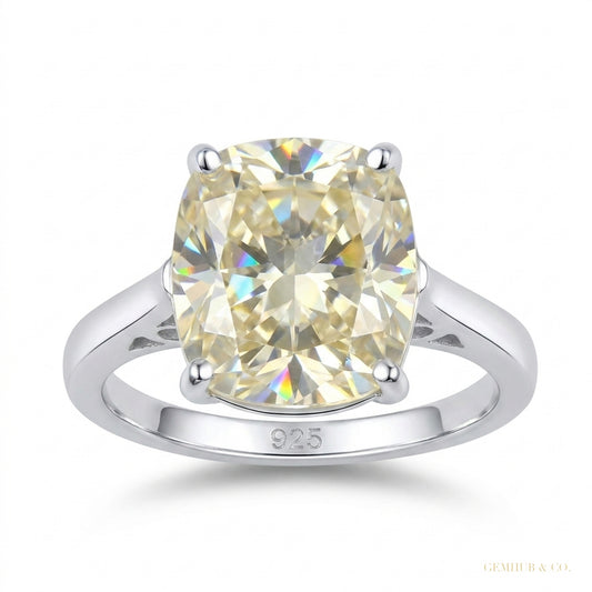 6.75 ct DEW EGL Certified Cushion Cut White Moissanite Ring 18K Gold Plated – white background main image
