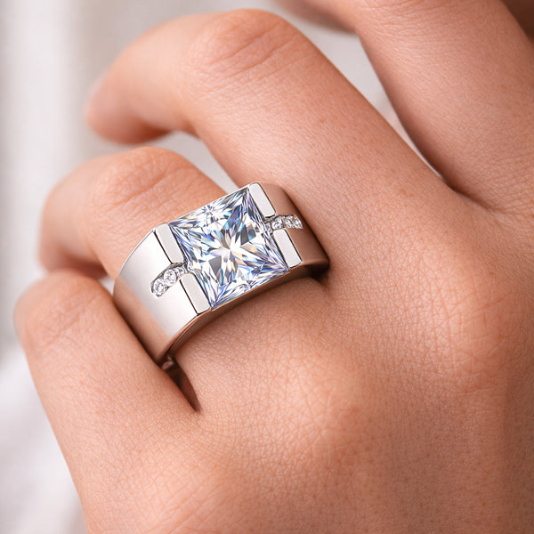 15.80 Ct Princess Cut Blue Moissanite Ring for Men in – Statement 18K Gold Plated V 18K Gold Plated