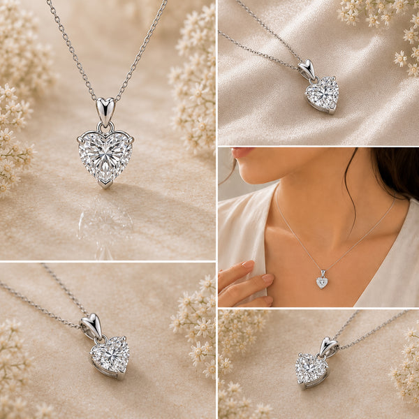 7.50ct DEW White Moissanite Heart Cut Pendant Necklace