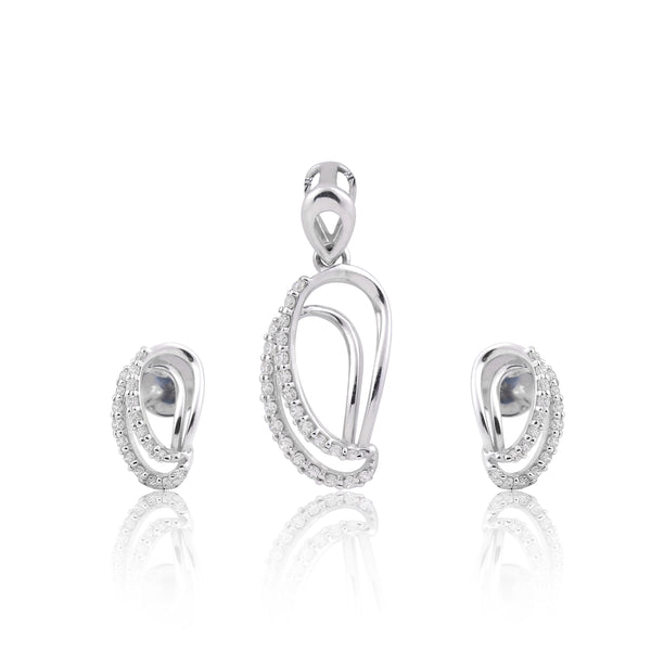 0.49 Ct. Natural Diamond Pendant And Earrings Set 18KT White Gold IGI Certified