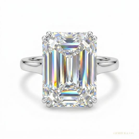 7.10 ct DEW Emerald Cut Moissanite Ring Wedding Gift for Her July Special 18K Gold Plat 18K Gold Plated – white background main image