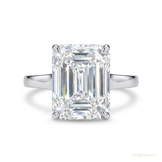 7.10 Cts Certified Emerald Cut Solitaire White Moissanite Ring 18K Gold Plated Verm 18K Gold Plated – white background main image