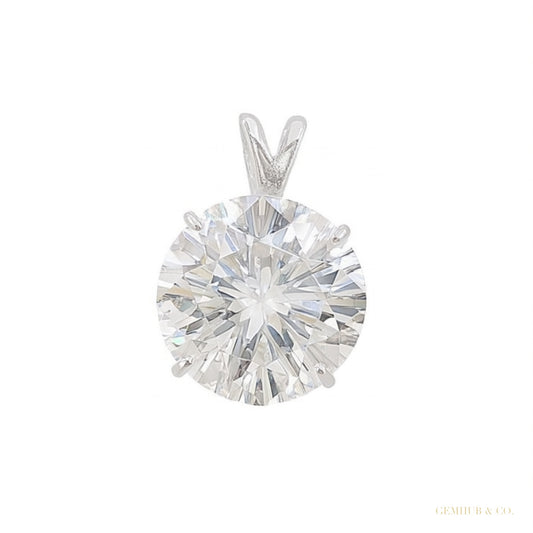 7.50 ct DEW White Round Cut Moissanite Solitaire Pendant In Vermeil 925 Silver – white background main image