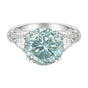 8.5 ct DEW Blue Moissanite Round Solitaire Ring - 18K Gold Vermeil on 925 Sterling Silver