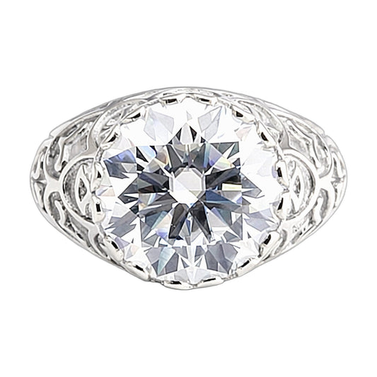 9.85 ct DEW White Moissanite Round Solitaire Ring - 18K Gold Vermeil on 925 Sterling Silver