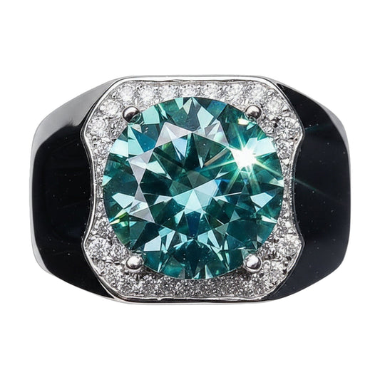 5.8 ct DEW Blue Moissanite Round Solitaire Ring - 18K Gold Vermeil on 925 Sterling Silver