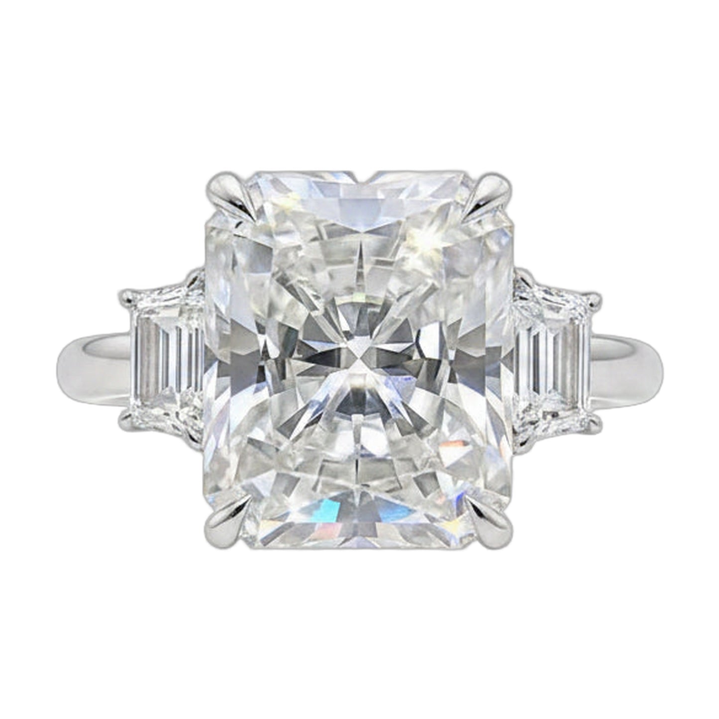 5.7 ct DEW White Moissanite Radiant Solitaire Ring - 18K Gold Vermeil on 925 Sterling Silver