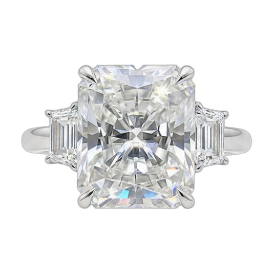 5.7 ct DEW White Moissanite Radiant Solitaire Ring - 18K Gold Vermeil on 925 Sterling Silver
