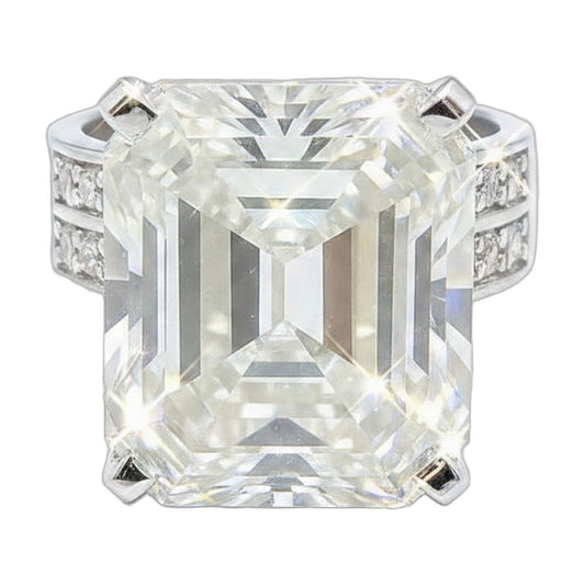 12.65 ct DEW White Moissanite Emerald Solitaire Ring - 18K Gold Vermeil on 925 Sterling Silver