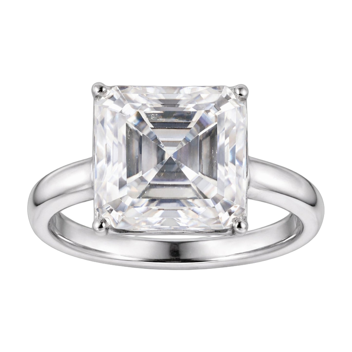 16.1 ct DEW White Moissanite Radiant Solitaire Ring - 18K Gold Vermeil on 925 Sterling Silver