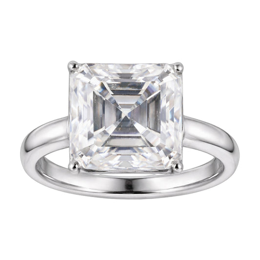 16.1 ct DEW White Moissanite Radiant Solitaire Ring - 18K Gold Vermeil on 925 Sterling Silver