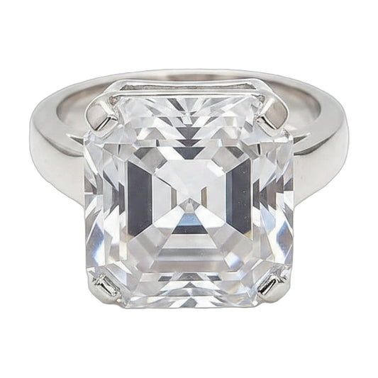 8.3 ct DEW White Moissanite Radiant Solitaire Ring - 18K Gold Vermeil on 925 Sterling Silver