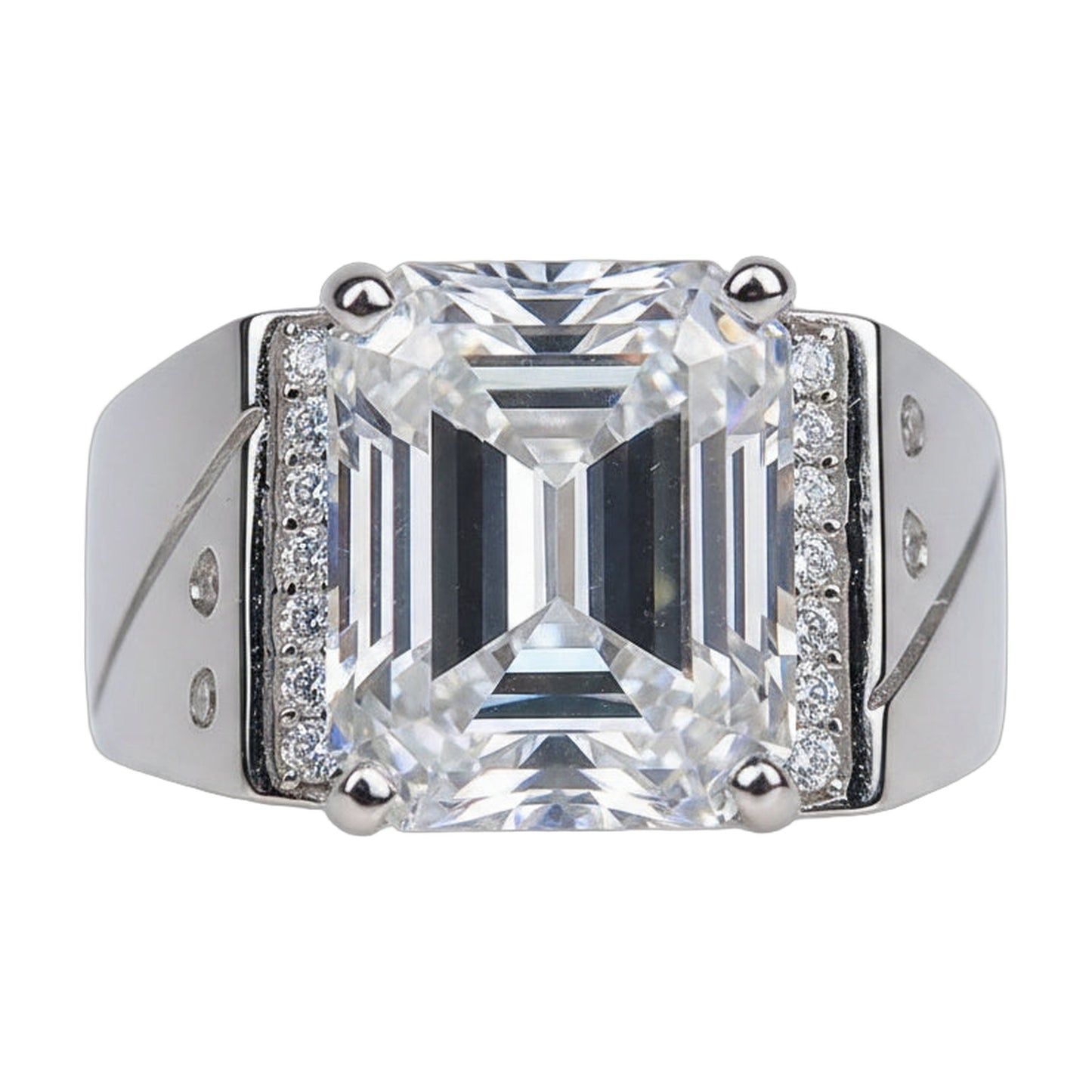 5.3 ct DEW White Moissanite Emerald Solitaire Ring - 18K Gold Vermeil on 925 Sterling Silver
