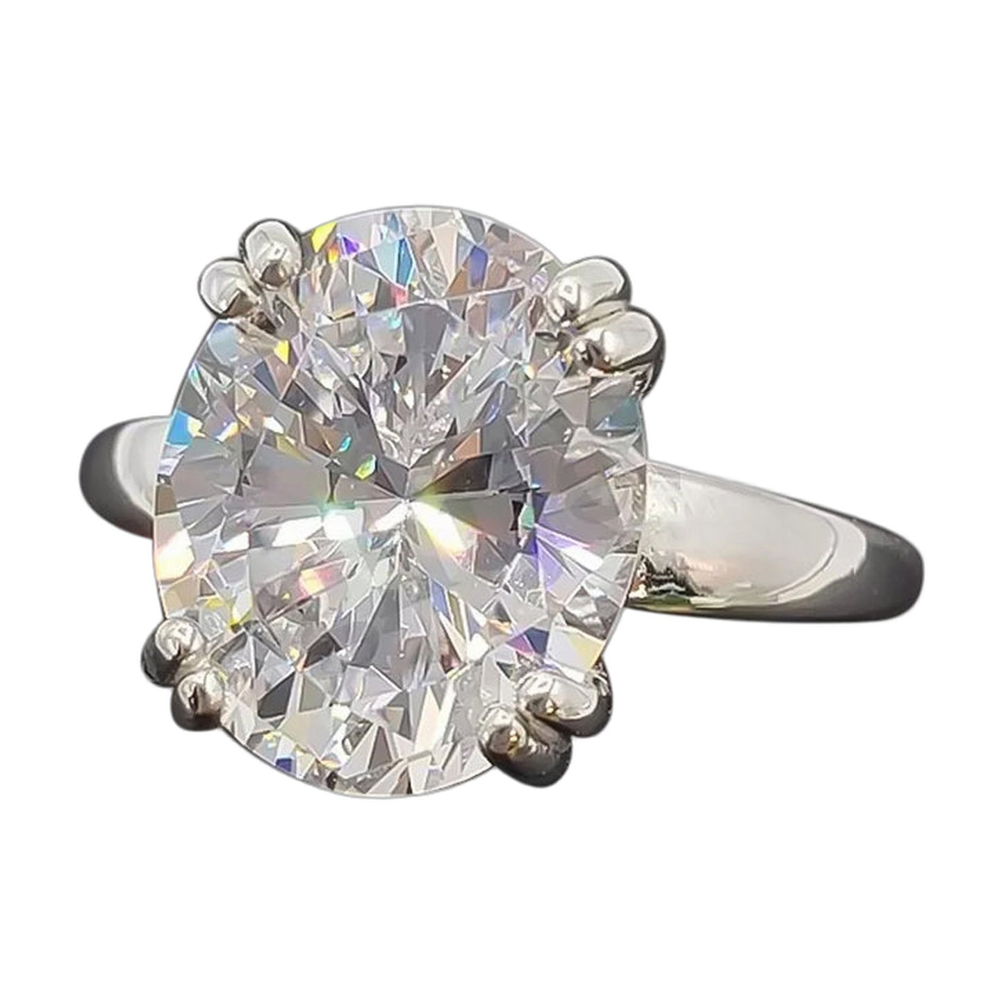 21.0 ct DEW White Moissanite Oval Solitaire Ring - 18K Gold Vermeil on 925 Sterling Silver