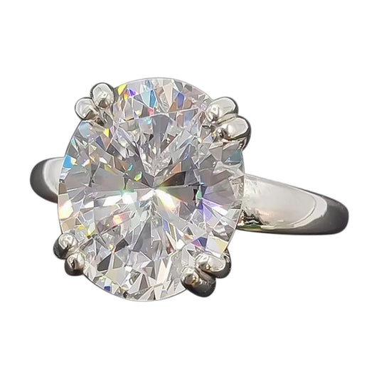 21.0 ct DEW White Moissanite Oval Solitaire Ring - 18K Gold Vermeil on 925 Sterling Silver