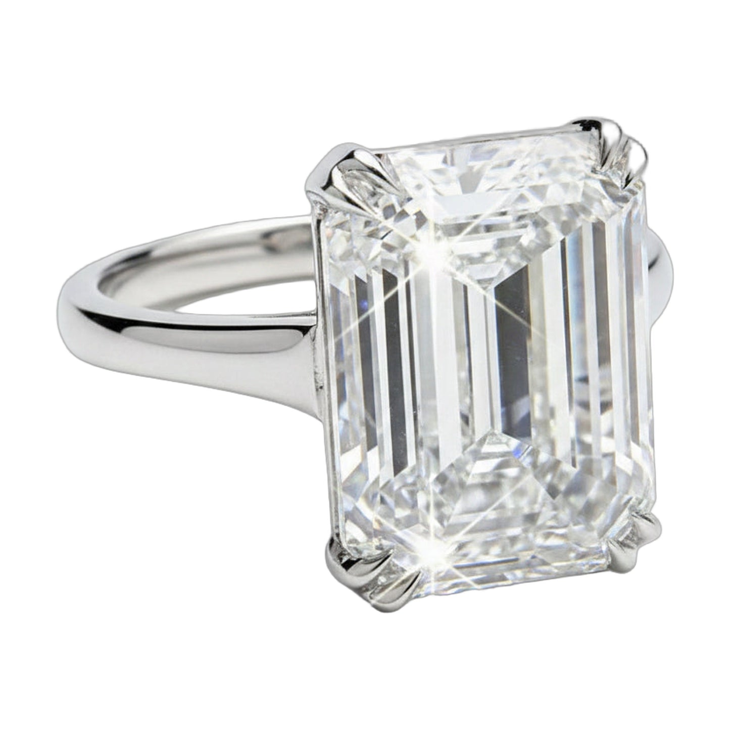 10.0 ct DEW White Moissanite Emerald Solitaire Ring - 18K Gold Vermeil on 925 Sterling Silver